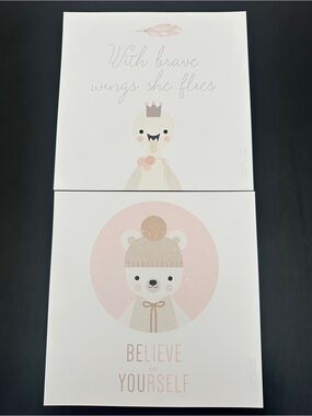 Cuddle + Kind Baby Nursery Girl Swan Bear Art Prints 10”x10” – Set of 2 - New